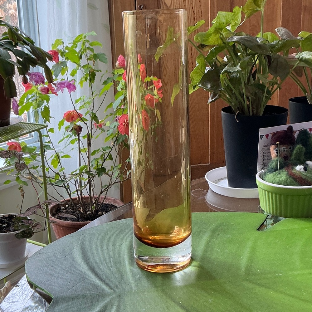 Vintage Amber Glass Cylinder Vase - Home Accents